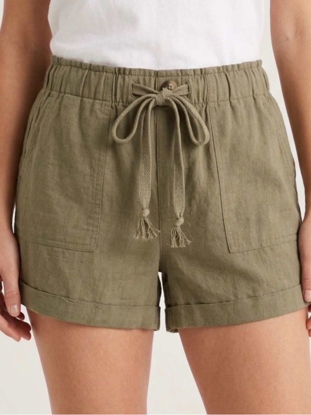 Charlotte Russe Olive Drawstring Linen-Blend Shorts